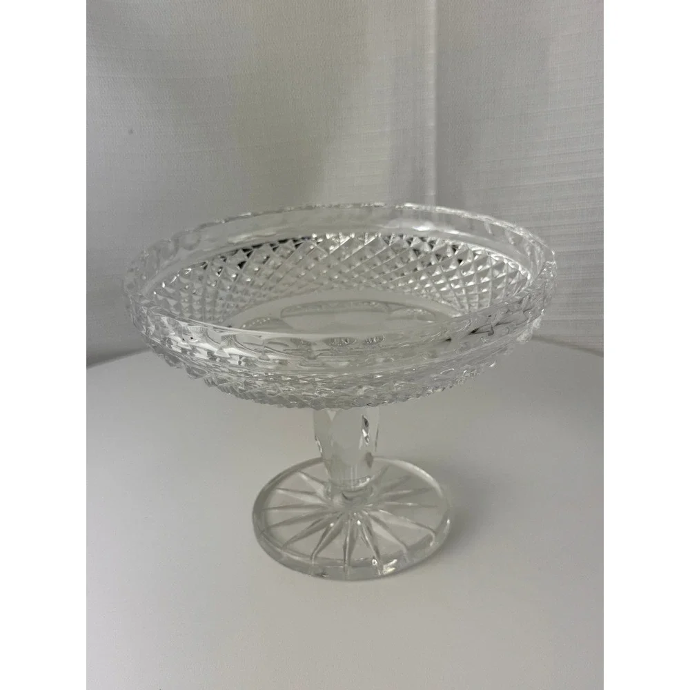 Vintage Clear Pressed Glass Pedestal Compote Diamond Point Starburst 6.5